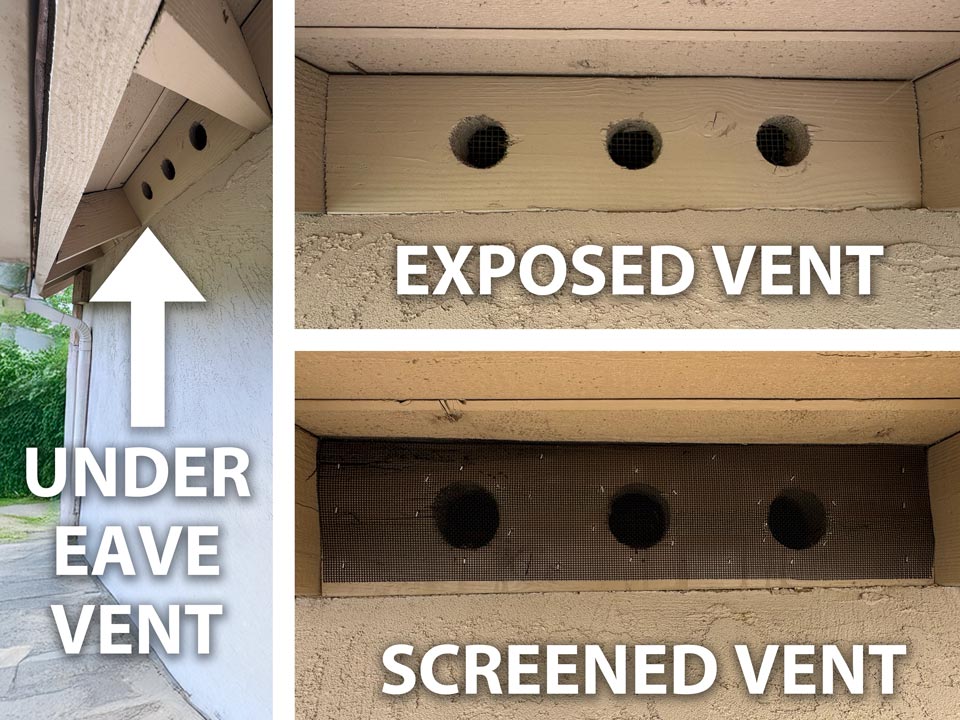 Examples of under‑eave vents that benefit from ember‑resistant mesh